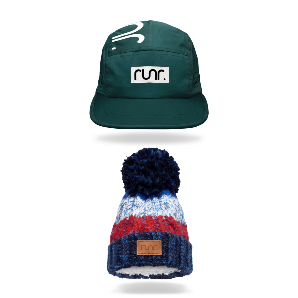 Budapest running hat above Vermont bobble hat