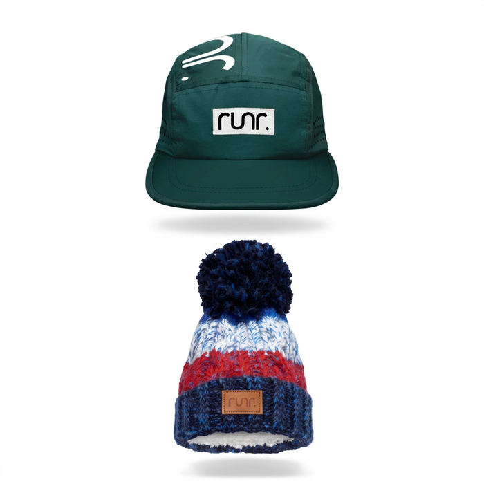 Budapest running hat above Vermont bobble hat