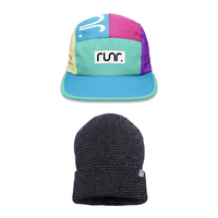 Osaka running hat above Midnight Black reflective beanie