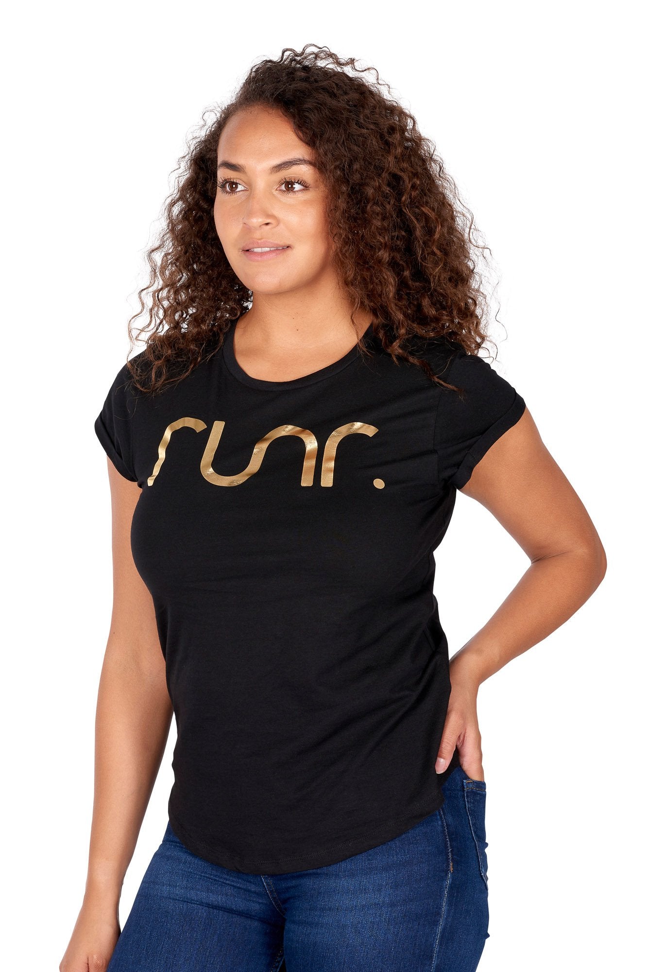 Women's Black & Gold Runr T-Shirt