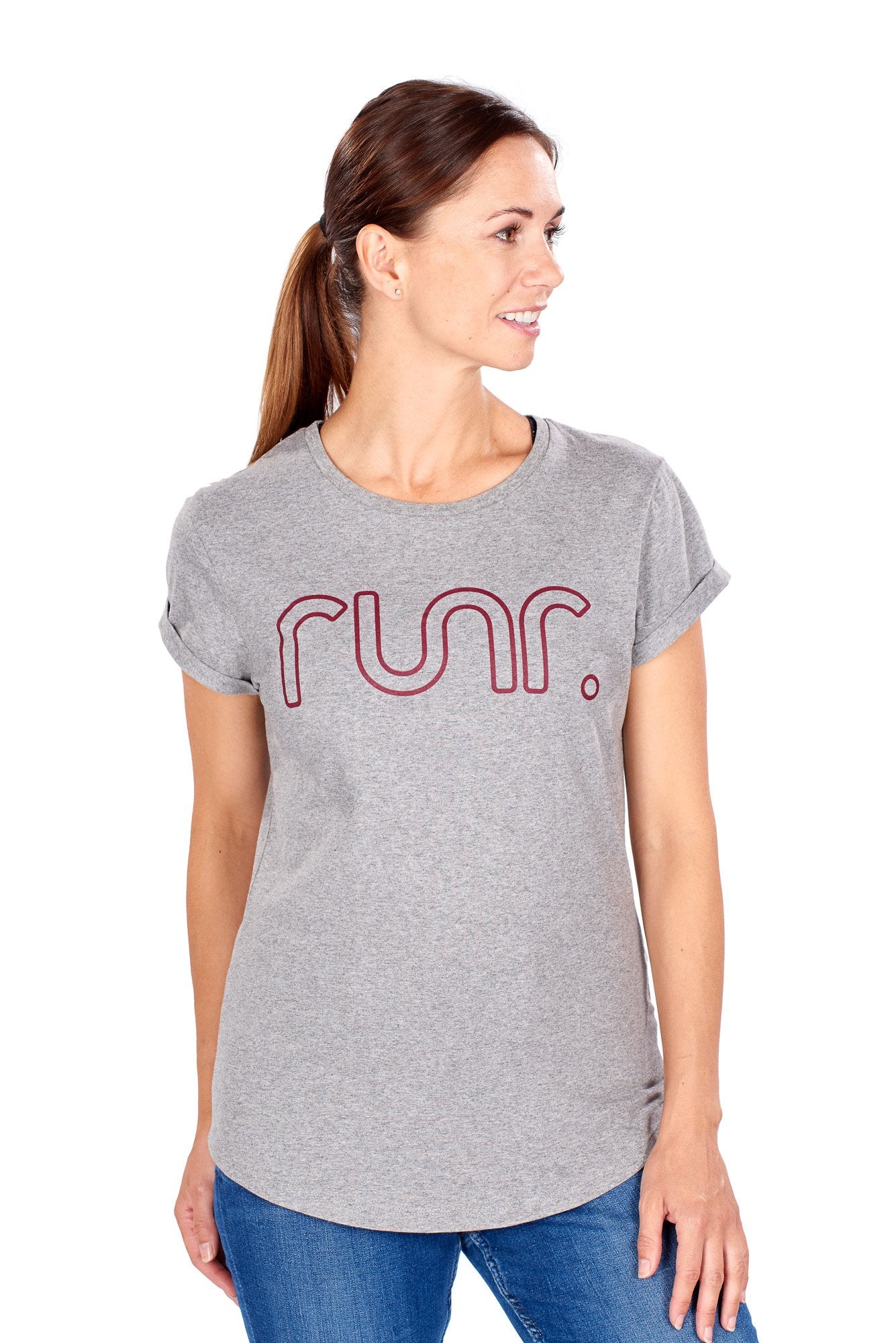 Women's Midnight Runr T-Shirts - Grey/Burgundy