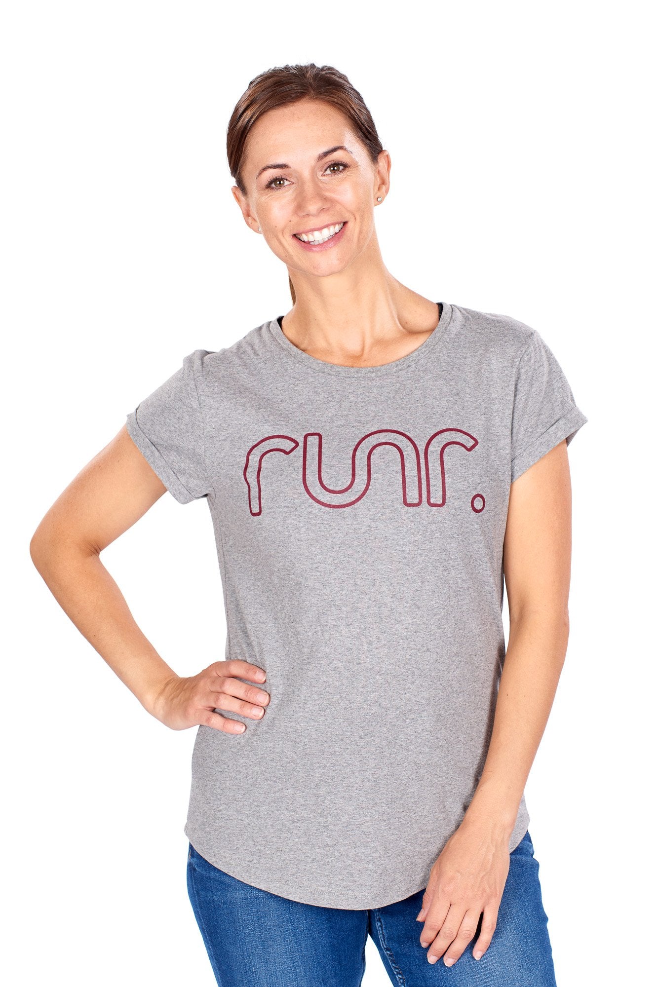 Women's Midnight Runr T-Shirts - Grey/Burgundy