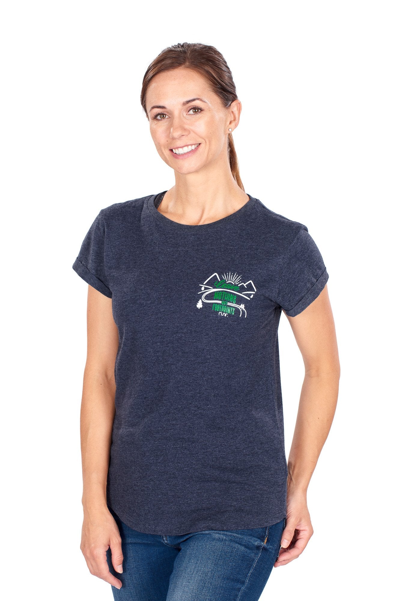 Women's 'Leave Nothing But Footprints' Runr T-Shirts - Navy